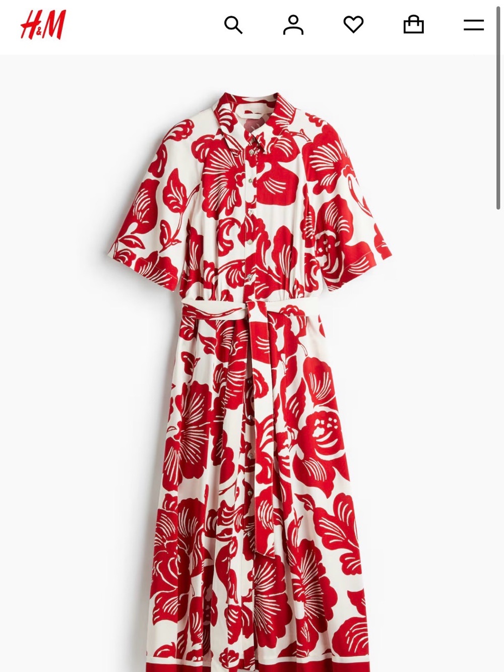 H&M Short Sleeve Tie Waist Blue Pattern Dress
